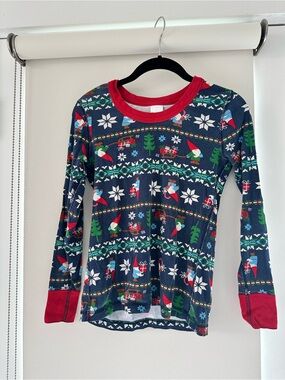 Hanna Andersson Navy Holiday Gnome Print Pajama Top with Red Trim
